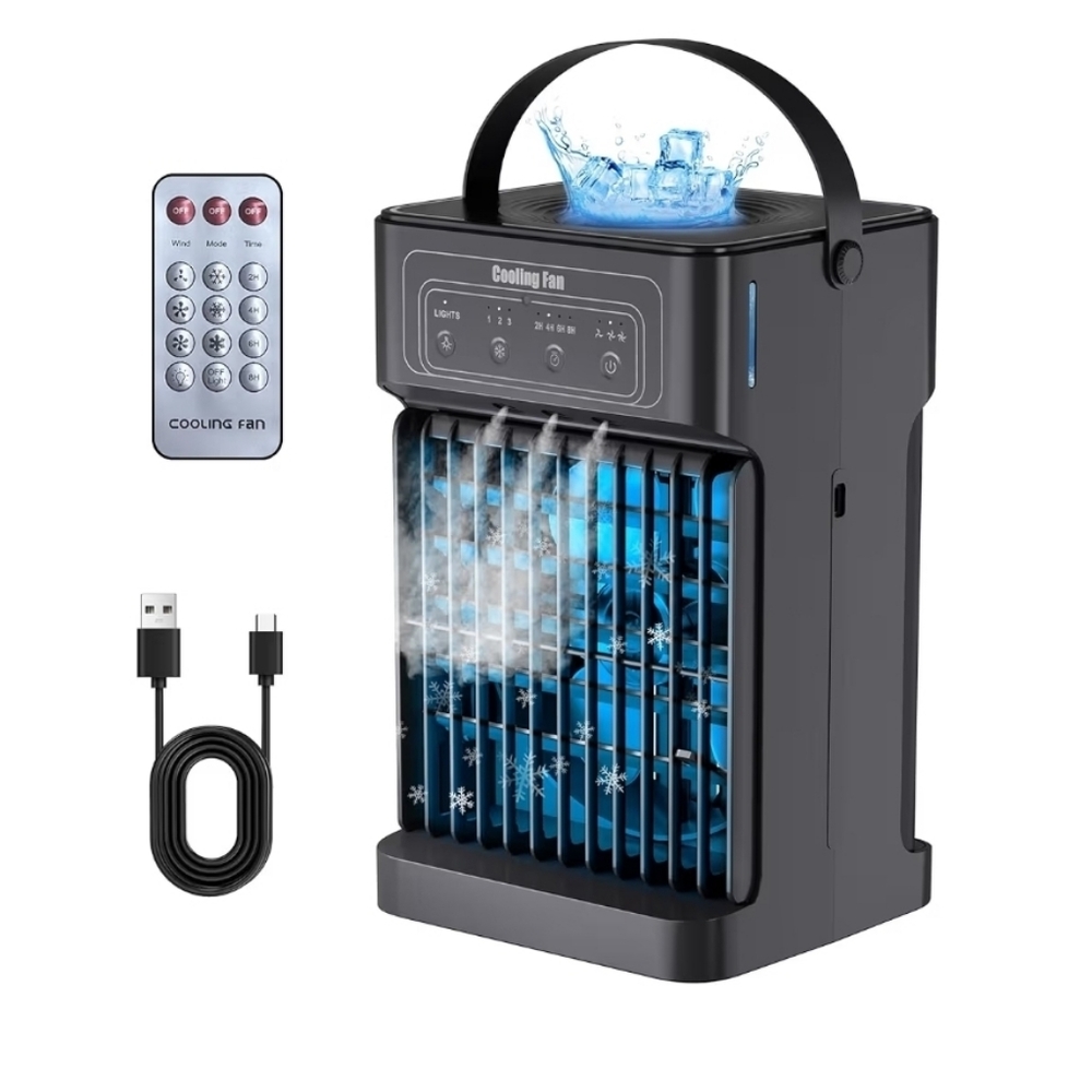 Portable Mini Air Cooler Fan w/ Double Blades, Cool Mist, Timer & LED 1100ML